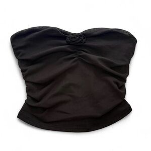Garage Black Strapless Top with Floral Accent